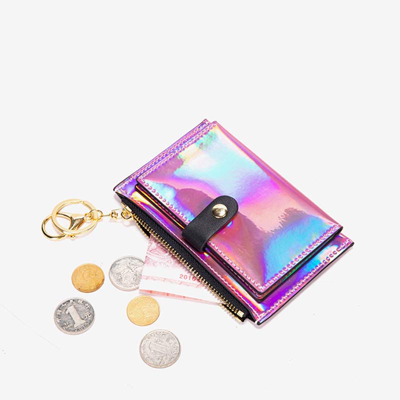 Iridescent Laser Minimalist Card Holder Coin Pouch Wallet for Women Girls