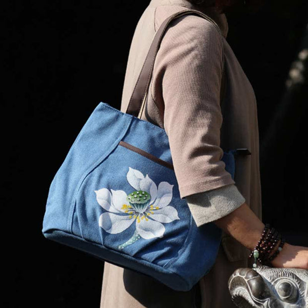 Multi-Pocket Casual Canvas Tote Handbags for Women Shoulder Bag Top-Handle Satchel