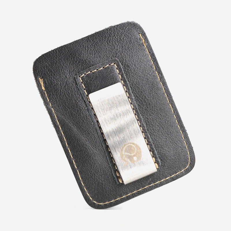 Card Holder For Shopping Cowhide Oil Wax Metal Money Clip