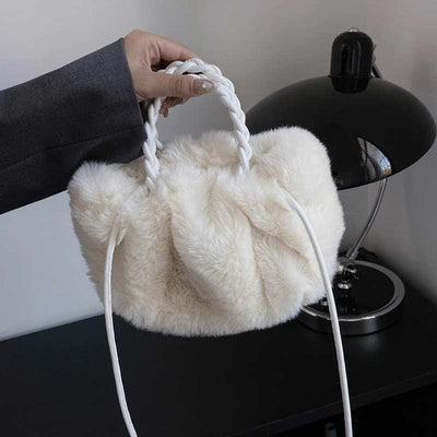 Women Faux Fur Winter Handbag Shoulder Bag Top Handle Satchel Purse