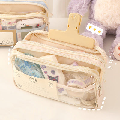 Pencil Case For Students Three Layer Transparent Simple Storage Case