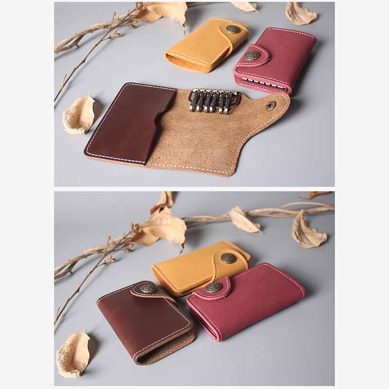 Multifunctional Leather Card Holder Ultra Thin Mini Key Ring Wallet