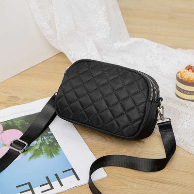 Women Quilted Crossbody Bag Triple Zip Small Nylon Shoulder Purses