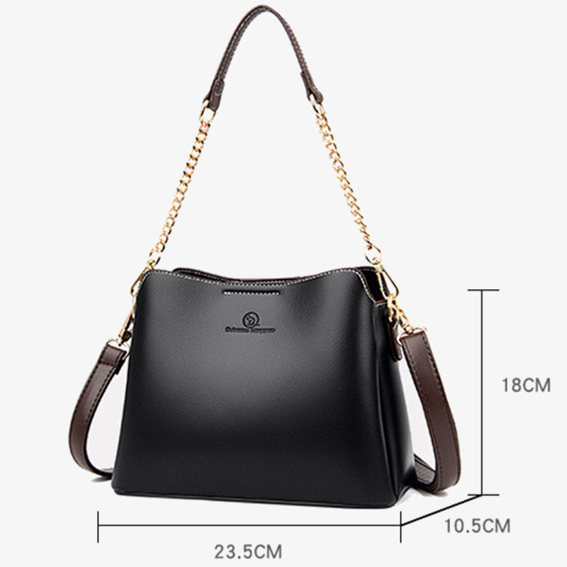 Triple Compartment Bucket Bag For Commuter Solid Color Crossbody Bag