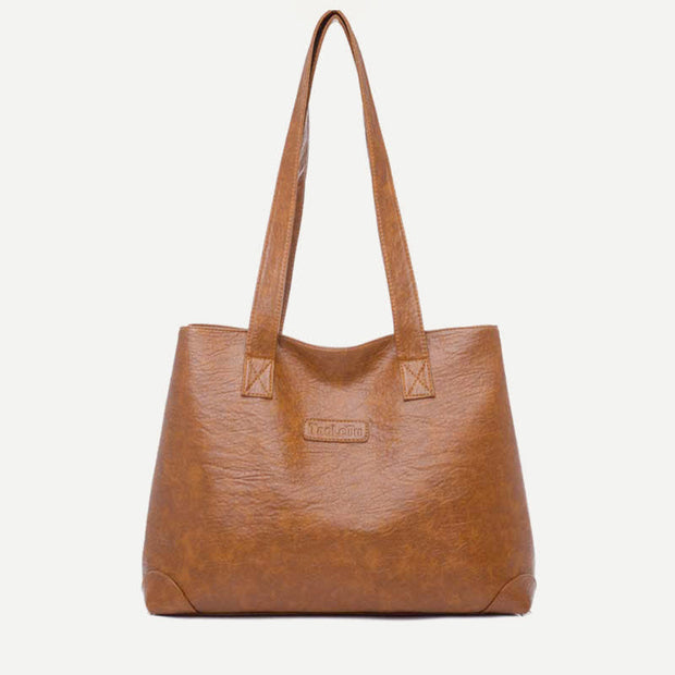 Women's Double Compartment Soft Faux Leather Tote Handbag Shoulder Bag Purse