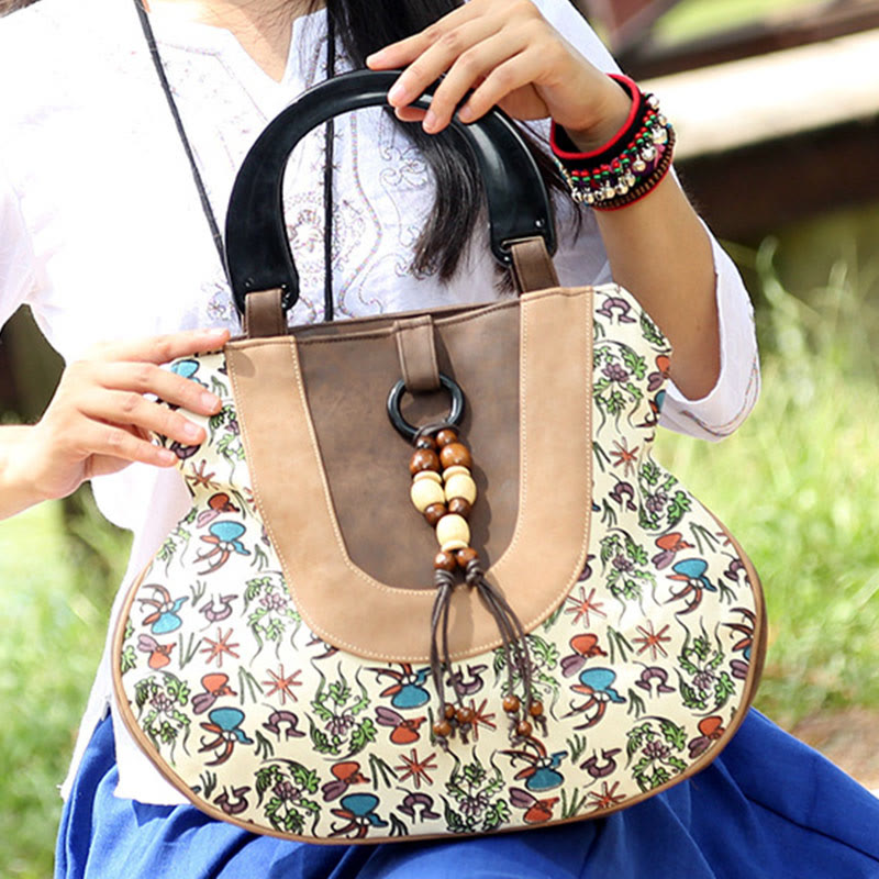 Top-Handle Bag For Women Ethnic Style Printing Canvas Handbag