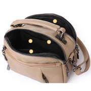Multi-Pocket Leather Crossbody Purse for Women Small Top Handle Satchel Handbag