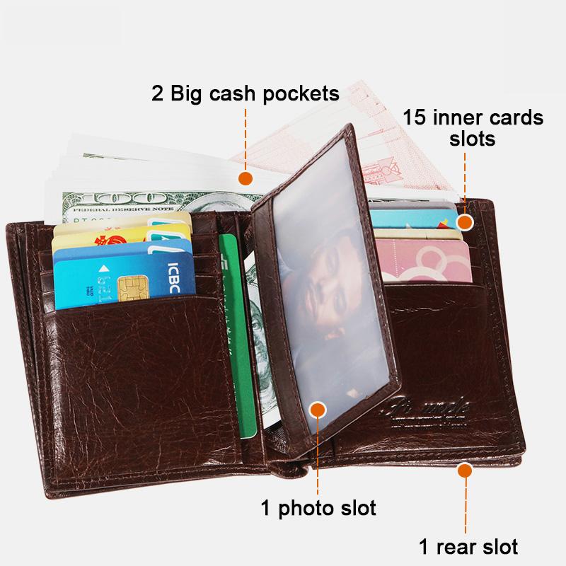 RFID Vertical Genuine Leather Multi-Slot Wallet