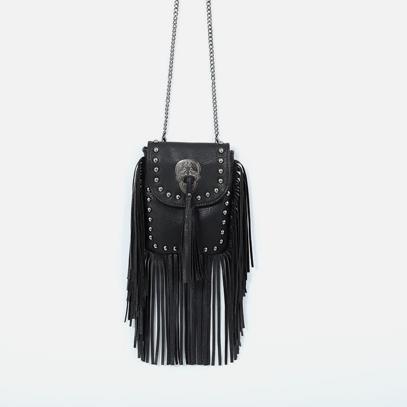 Rivet Tassel Bag For Women Vegan Leather Crossbody Phone Bag