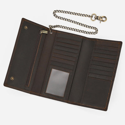 Wallet With Chain Mens Multiple Card Slot Triple Fold Purse