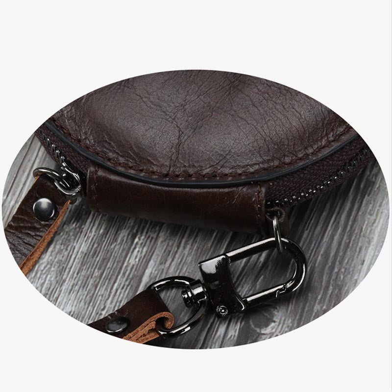 Round Coin Purse Retro Cute Leather Wallet Wrist Bag