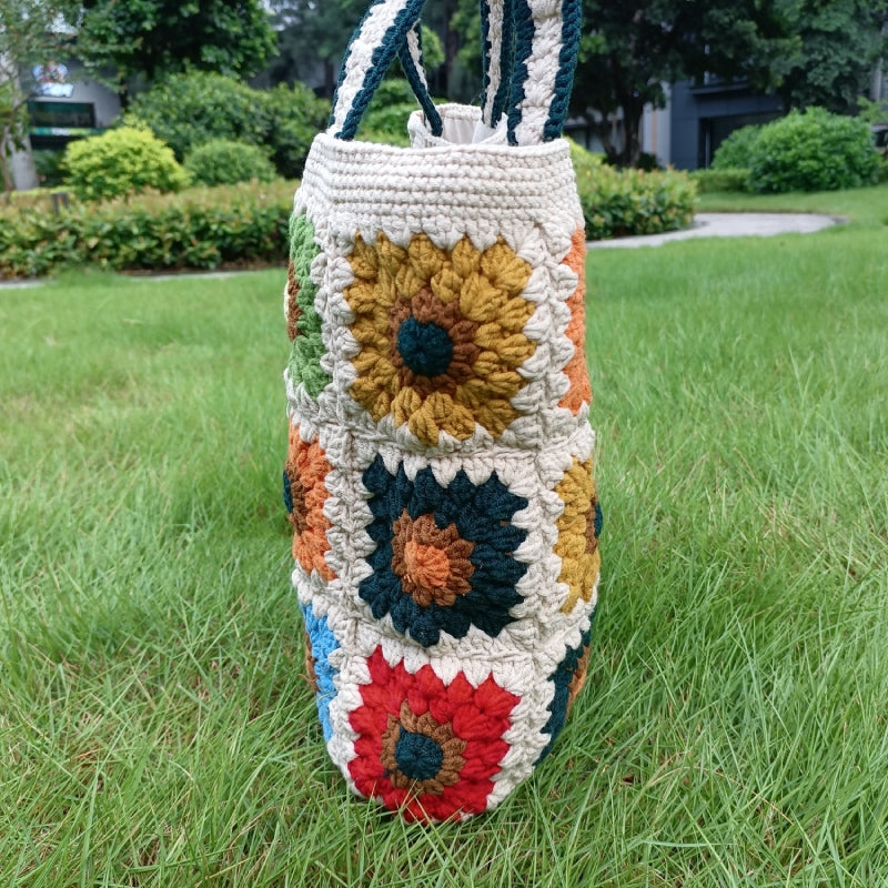 Plaid Shoulder Bag Sweet Colorful Crochet Handbag For Women