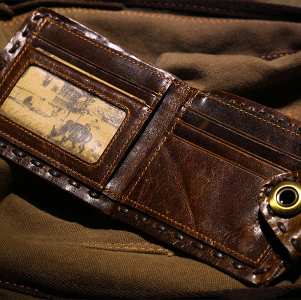 Retro Cowhide Leather Bifold Wallet Credit Card Holder for Men