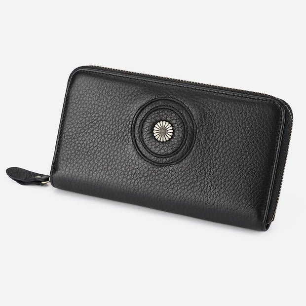 Genuine Leather Wallet For Women Men Solid Color Clutch Bag