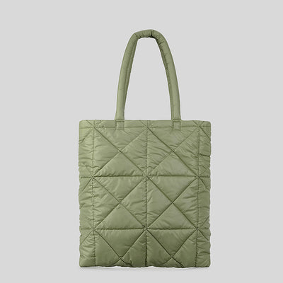 Women Simple Quilted Down Tote Vertical Diamond Check Shoulder Bag