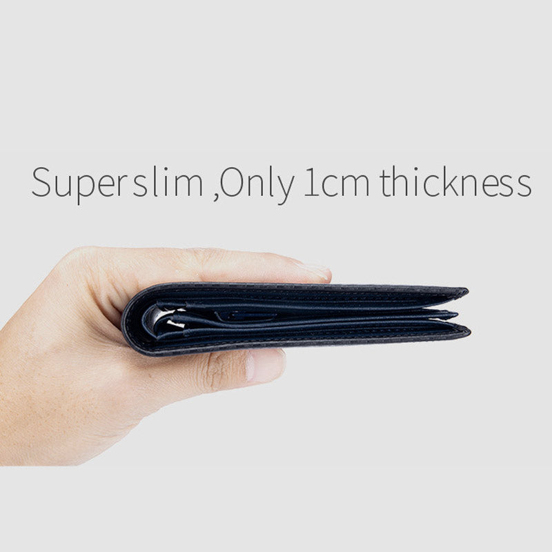 RFID Multi-Slot Embossing Genuine Leather Thir-Fold Super Slim Short Wallet