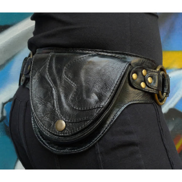 Medieval Leather Double Pocket Belt Bag Vintage Hip Belt Waist Bag