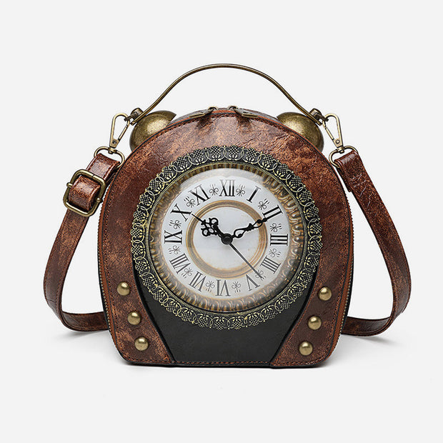 Top Handle Bag For Women Floral Clock Retro Crossbody Bag