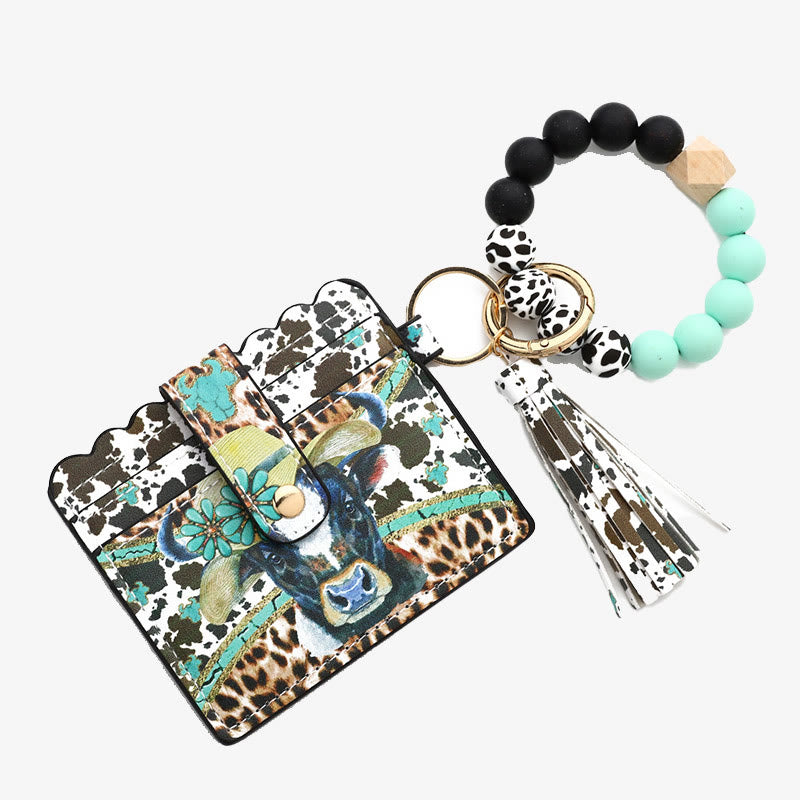 Western Card Holder Silicone Bead Bracelet Tassel Purse For Women