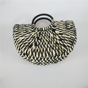 Half Round Straw Bag Elegant Rattan Bucket Handbag For Women