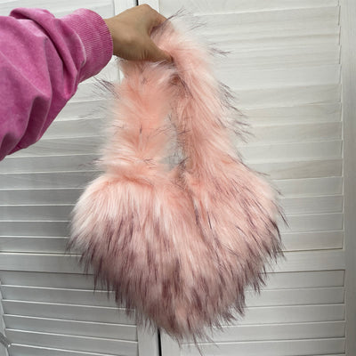 Heart Shape Handbag Women Party Soft Faux Fur Shoulder Bag