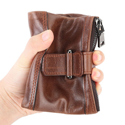 Multi-Slot Genuine Leather RFID Blocking Bifold Wallet with 2 Zip Coin Purse