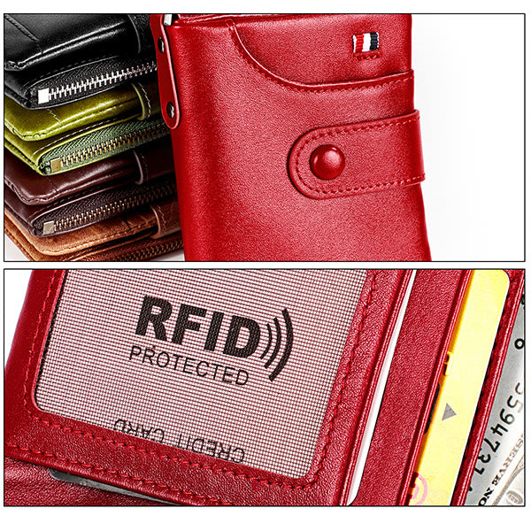 Rfid Blocking Leather Retro Wallet With Chain