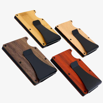 Women Men Wooden RFID Card Holder Alloy Large Money Clip