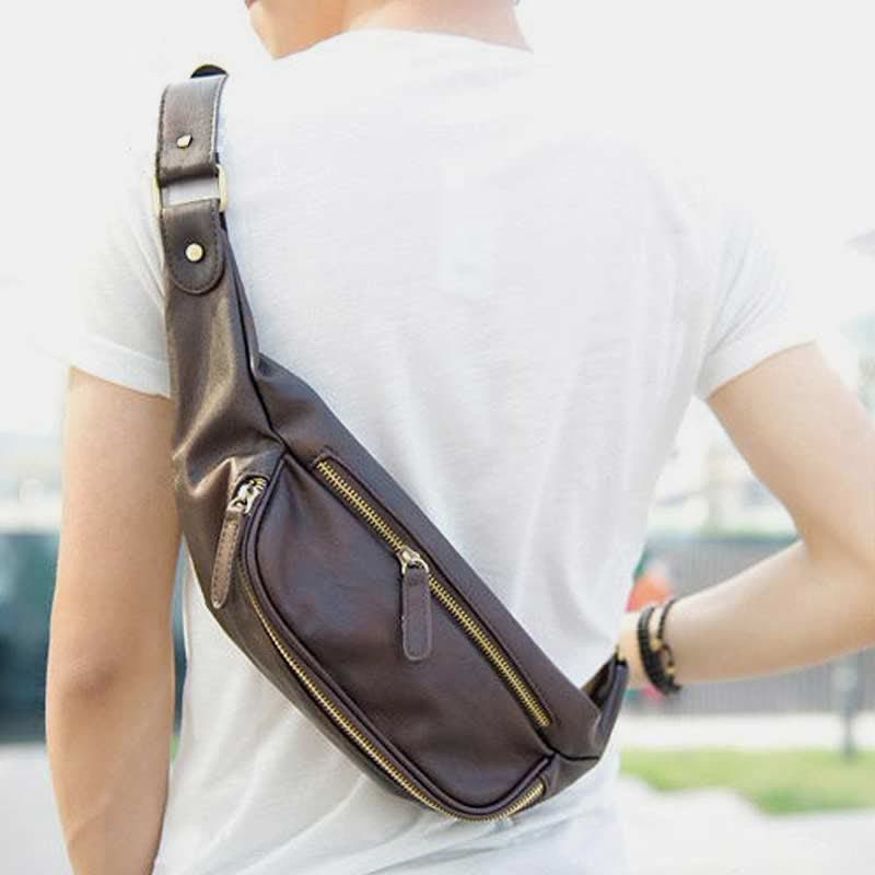 Small Leather Sling Bag Crossbody Personal Pocket Bag Chest Shoulder Backpack