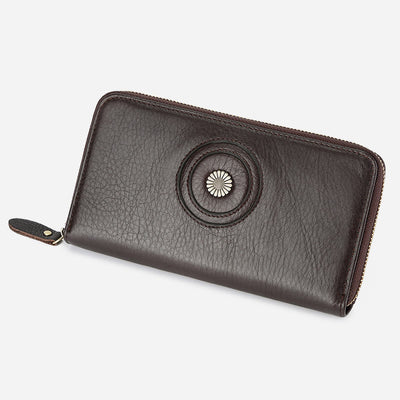 Genuine Leather Wallet For Women Men Solid Color Clutch Bag