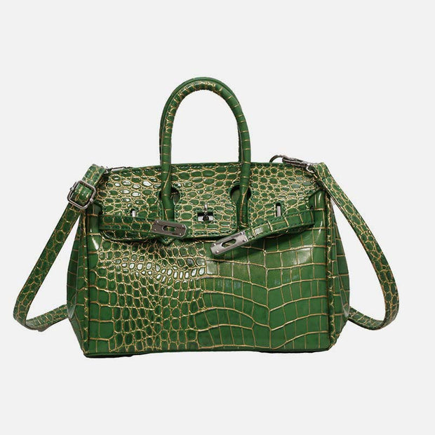 Solid Color Alligator Print Leather Classic Ladies Crossbody Handbag
