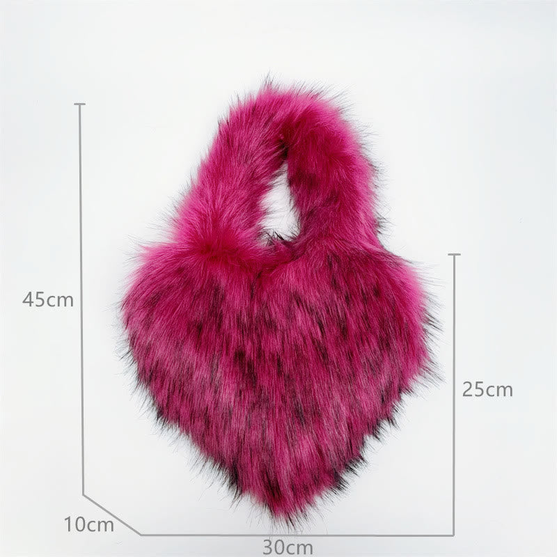 Heart Shape Handbag Women Party Soft Faux Fur Shoulder Bag