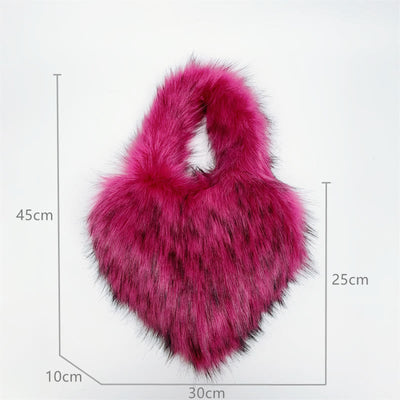 Heart Shape Handbag Women Party Soft Faux Fur Shoulder Bag