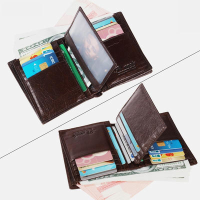 RFID Vertical Genuine Leather Multi-Slot Wallet