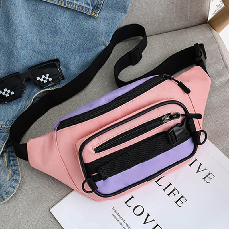 Contrast Color Crossbody Waist Bag Girls Cool Canvas Chest Purse