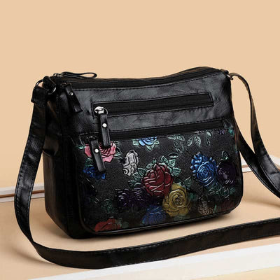 Women Multi-pocket Floral Crossbody Bag Roomy Shoulder Handbag Purses