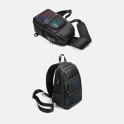 Anti-theft Reflective Sling Bag Men One-Shoulder Backpack with USB Charging Port