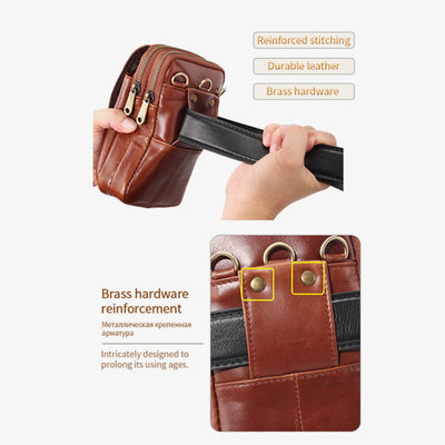 Mens Leather Phone Bag Durable Multifunction Wear Belt Waist Bag