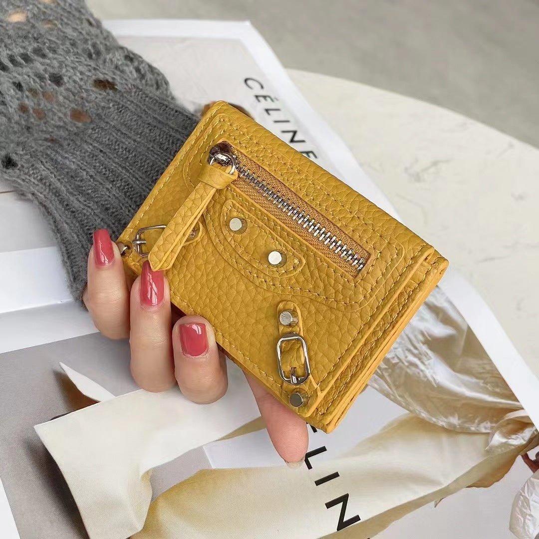 Mini Cute Wallet Plain Color Pebble Leather Money Clip