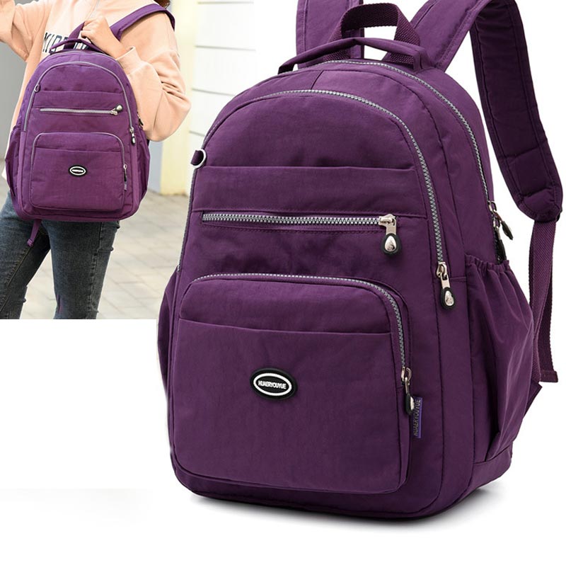 Multi-Pocket Nylon Backpack Lightweight Casual Travel Daypack for Women