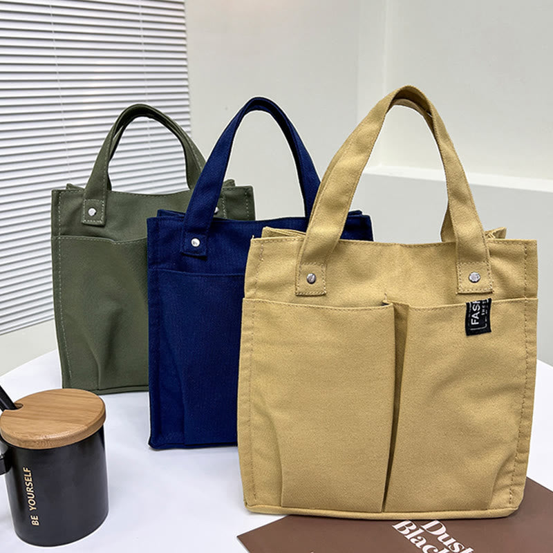 Mini Tote For Women Solid Color Simple Canvas Handbag