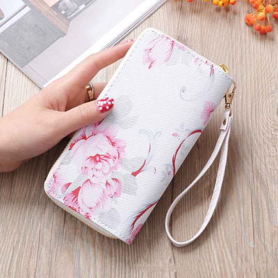 Long Floral Rose Clutch For Women Elegant Double Zipper Wallet