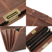 Retro Clutch Handbag for Women RFID Blocking Long Oil Wax Leather Wallet