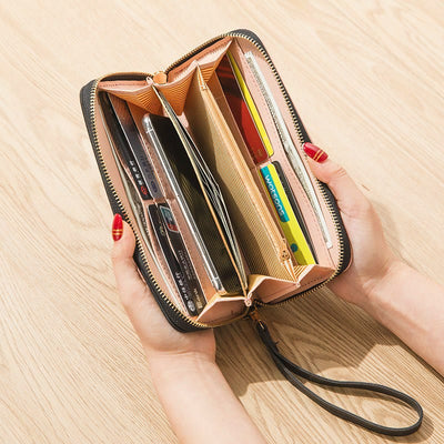 Long Zipper Money Clip Women Envelope Leather Phone Bag