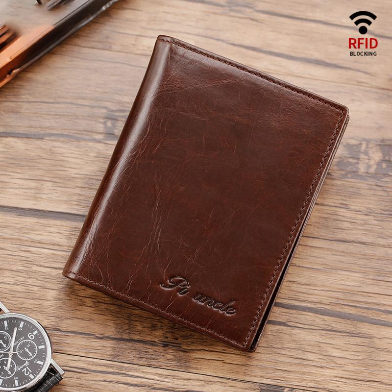 RFID Vertical Genuine Leather Multi-Slot Wallet