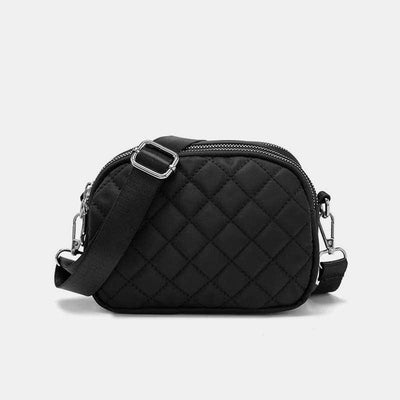 Women Quilted Crossbody Bag Triple Zip Small Nylon Shoulder Purses