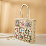 Floral Pattern Summer Handbag Straw Handwoven Shoulder Bag Crossbody Purses