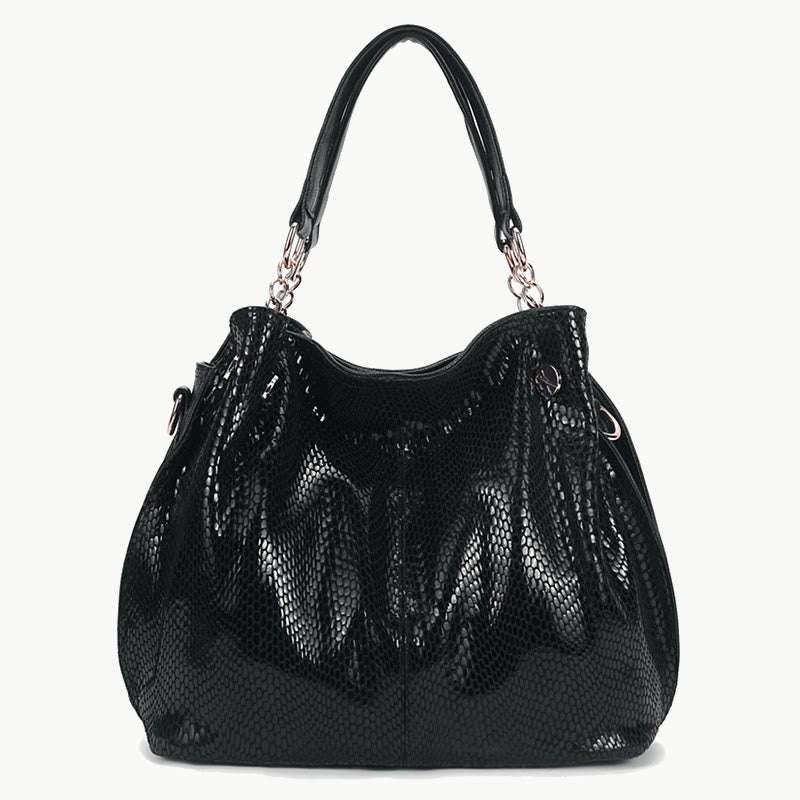 Glossy Snakeskin Grain Tote For Women Genuine Leather Handbag