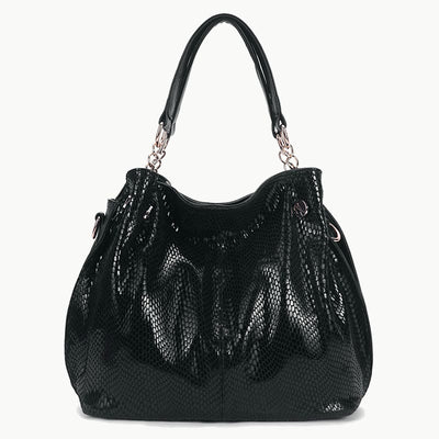 Glossy Snakeskin Grain Tote For Women Genuine Leather Handbag