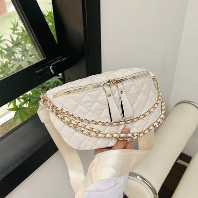 Rhomboid Quilted Chest Bag Women Chain Decor Waist Bag